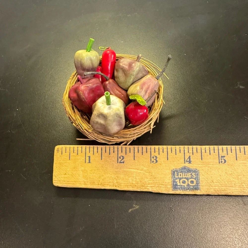 Decorative Miniature Fruit Basket Home Decor Red Green Rustic Farmhouse Nest